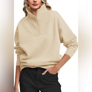 Women’s Quarter Zip Long Sleeve Sweatshirt Drop Shoulder Pullover Size S NWT